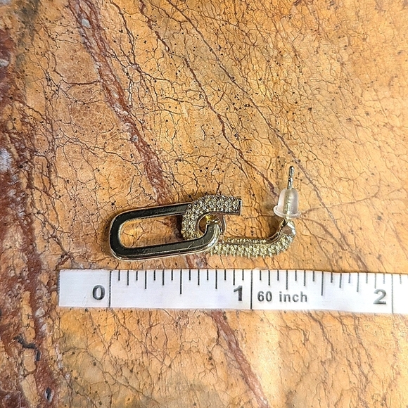 Gold Rhinestone Crystal Double Loop Drop Post Stud Earrings Quiet Luxury Preppy - Picture 5 of 6